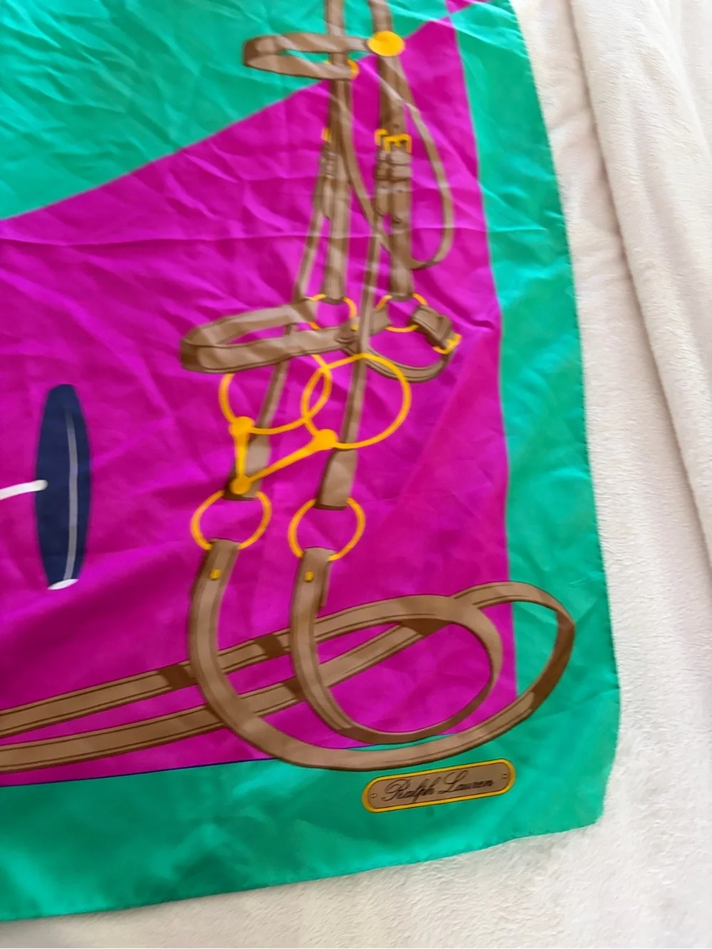 Equestrian Print Silk Scarf - Fuchsia Ralph Lauren vintage collection polo horse